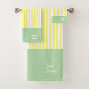 Personalize Wedding Gift Yellow Striped Mint Bath Towel Set