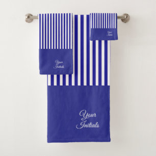 Personalize Wedding Holiday Gift Blue Striped     Bath Towel Set