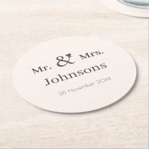 Personalize wedding name ampersand typography round paper coaster
