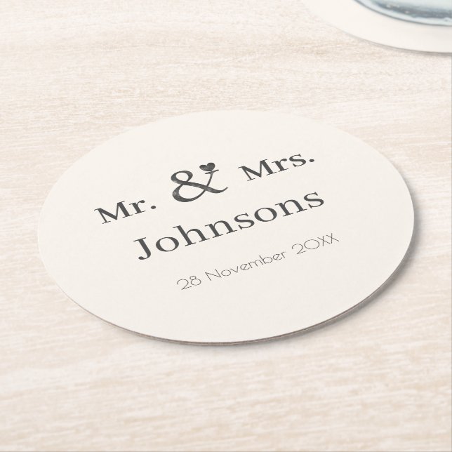 Personalize wedding name ampersand typography  round paper coaster (Angled)