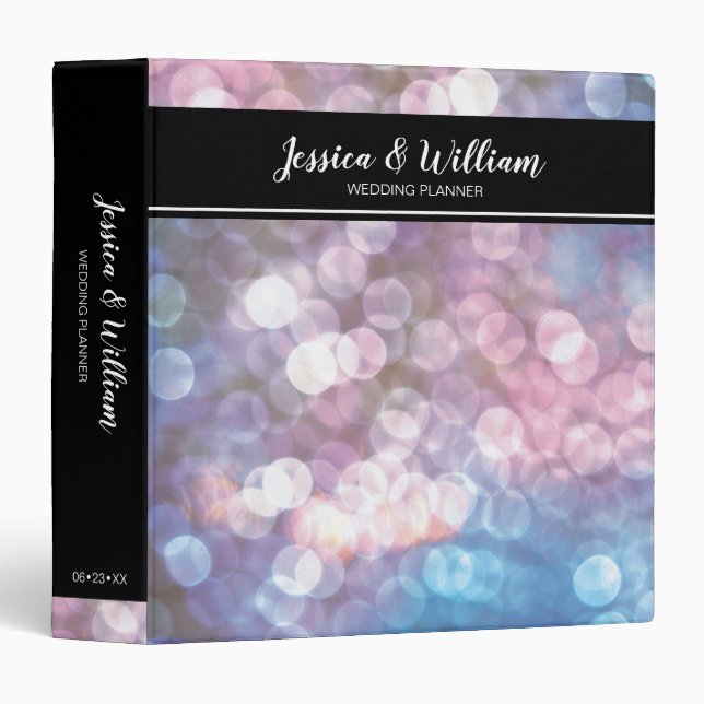 Personalize Wedding Planner bokeh, sparkle lights Binder (Front/Spine)