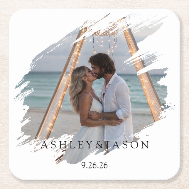 Personalize Wedding  Square Paper Coaster (Front)