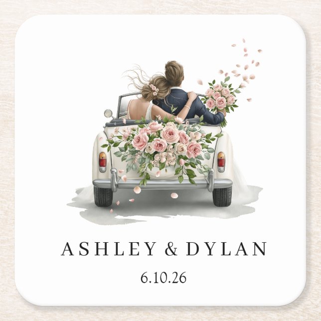 Personalize Wedding  Square Paper Coaster (Front)