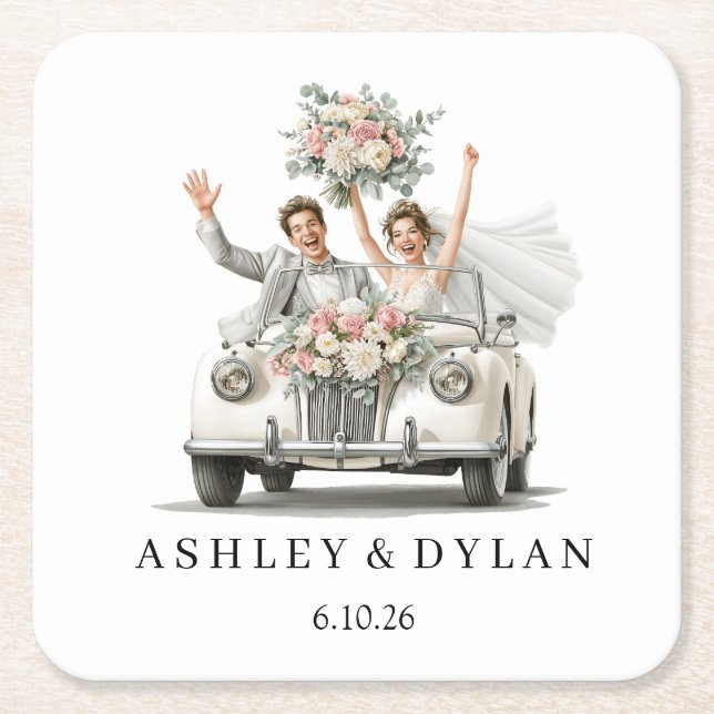 Personalize Wedding  Square Paper Coaster (Front)