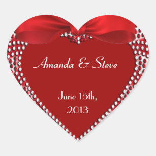 Personalize Wedding Stickers - Red Heart -  Ribbon