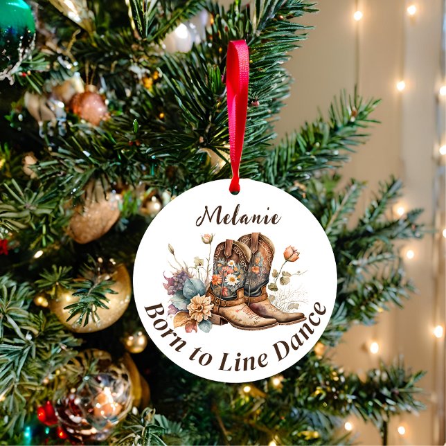 Personalize Western Boho Line Dancing Ceramic Ornament (Creator Uploaded)