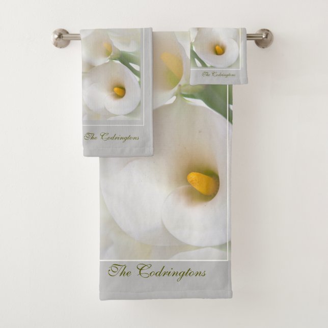 Personalize White Calla Lily with Foliage Bath Towel Set (Insitu)
