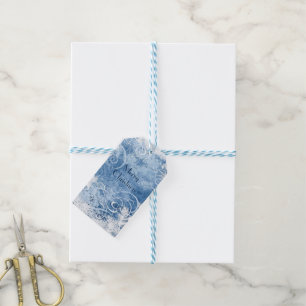 Personalize WHITE CHRISTMAS Frosty Blue Gift Tags