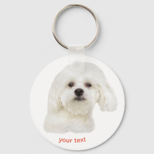 Personalize white Maltese dog Keychain