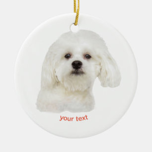 Personalize white  Maltese puppy Ceramic Ornament
