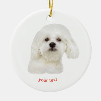 Personalize white Maltese puppy Ceramic Ornament