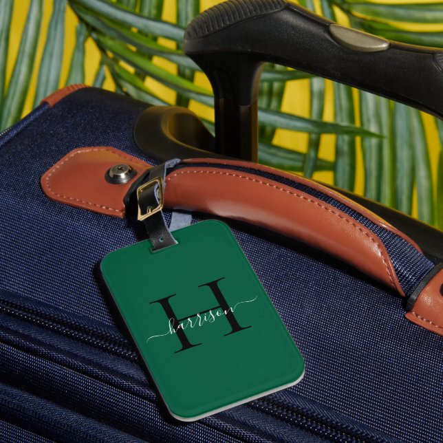 Personalize White Monogram Script Name Custom Luggage Tag (Front Insitu 1)