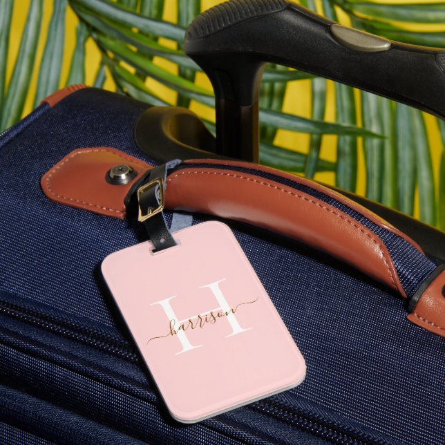 Personalize White Monogram Script Name Custom Luggage Tag (Front Insitu 1)