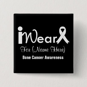 Personalize White Ribbon Bone Cancer 2 Inch Square Button