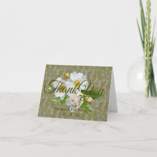 Personalize White Roses Green Foliage Wedding Thank You Card