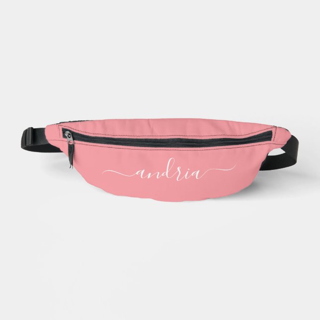 Personalize White Script Name on Peach Fanny Pack (Front)