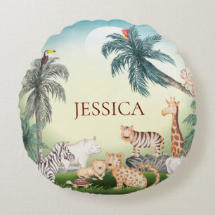 Personalize wild Animal With the Jungle Tree Round Pillow