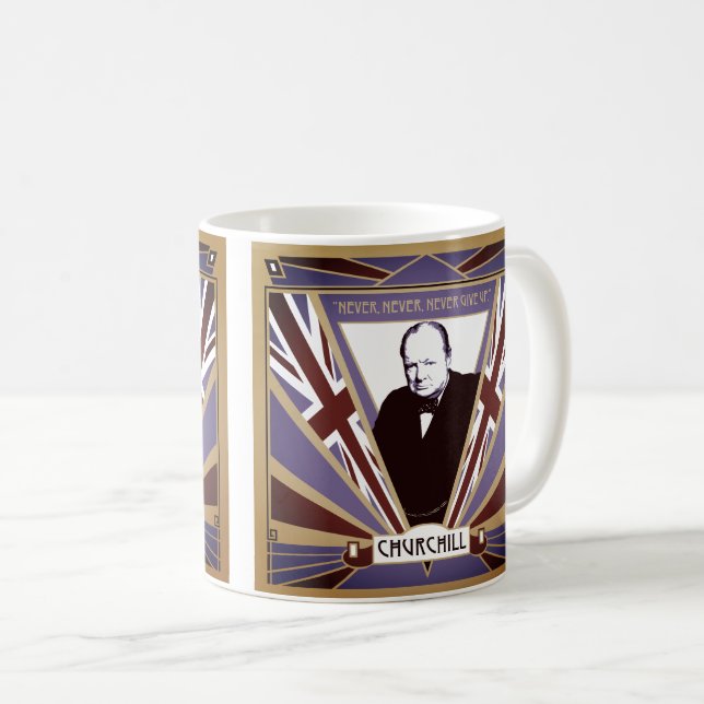 Personalize Winston Churchill art deco Union Jack Coffee Mug (Front Right)