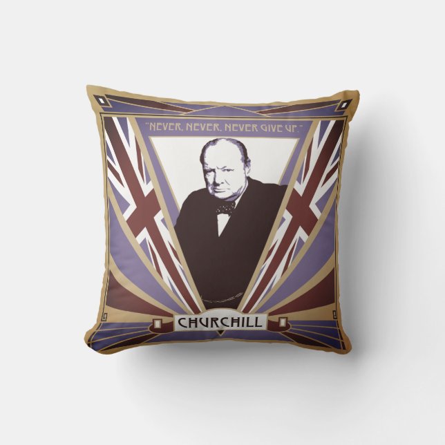 Personalize Winston Churchill Art Deco Union Jack Outdoor Pillow (Front)