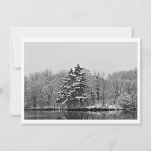 Personalize Winter Evergreen in Black and White Holiday Card