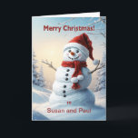 Personalize with a Name Christmas Snowman  Holiday Card<br><div class="desc">A festive winter scene showing a cheerful snowman in a red hat and scarf. Wish your friends a merry Christmas with a lovely snowman card. Just add the name of the person you are sending the card to.</div>