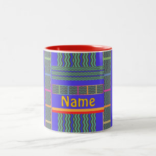 Personalize With A Name Green Blue Geo Two-Tone Coffee Mug