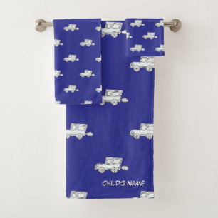 Personalize With Child's Name Funny Car Blue Bath Towel Set