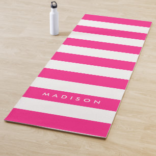 Personalize with Name Chic Pink & White Stripes Yoga Mat