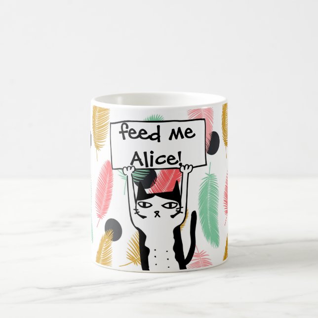 Personalize with Name Funny Cat Feed Me Coffee Mug (Center)