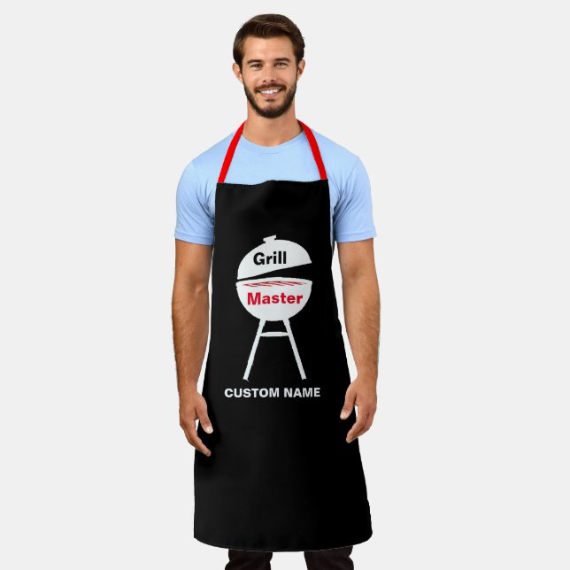Personalize With Name Grill Black Chef Mens Womens Apron (Worn)