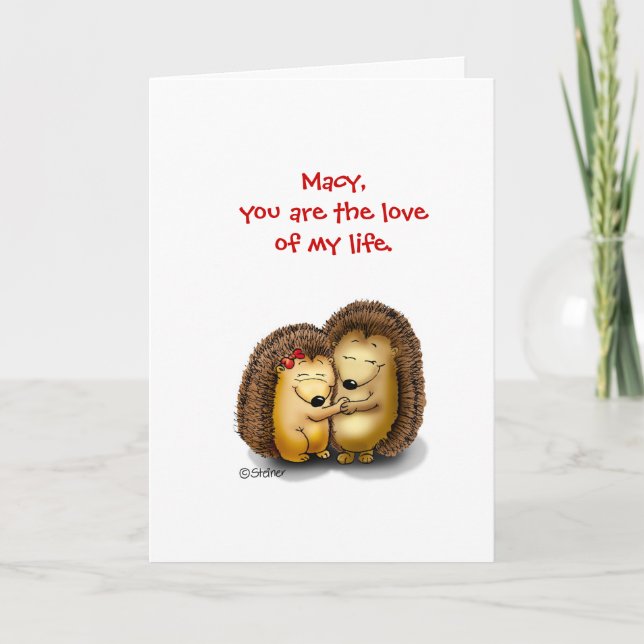 Personalize with name - Hugging Hedgehogs Holiday Card (Front)