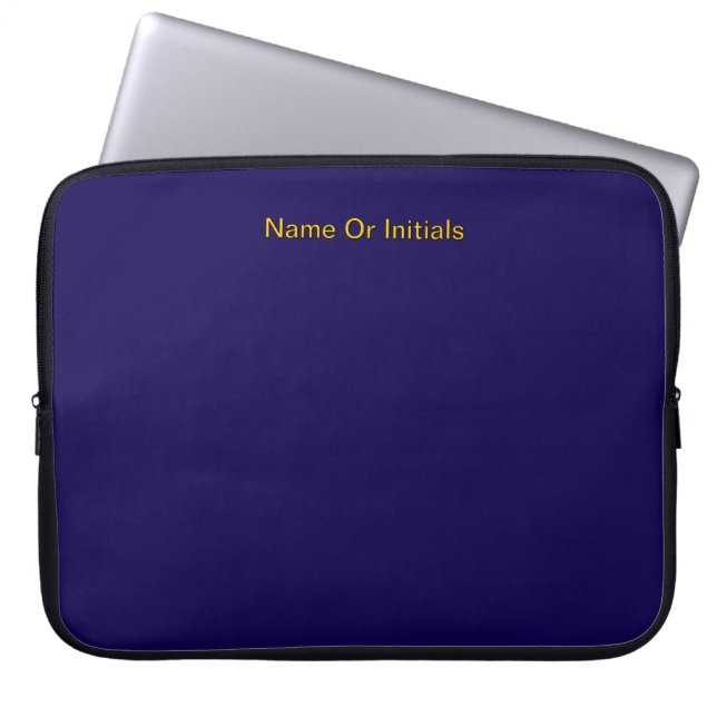 Personalize With Name Initials Dk Blue + Orange   Laptop Sleeve (Front)