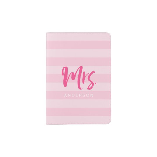 Personalize with Name Mrs Pink Stripes Passport Holder
