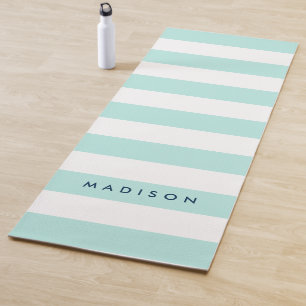 Personalize with Name Preppy Mint & White Stripes Yoga Mat