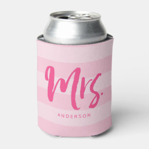 Personalize with Name Preppy Mrs Pink Stripes Can Cooler