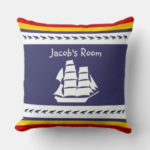 Personalize with name whale + sailboat throw pillow