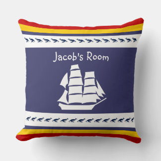 Personalize with name whale + sailboat throw pillow