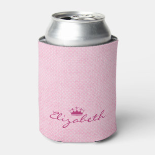 Personalize with Purple Tiara on Pink Polka Dots Can Cooler