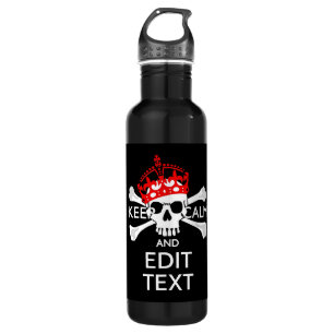 Personalize with Text Keep Calm Crossbones Skull 710 Ml Water Bottle