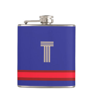 Personalize With Your Initial Blue + Red Stripe  Hip Flask