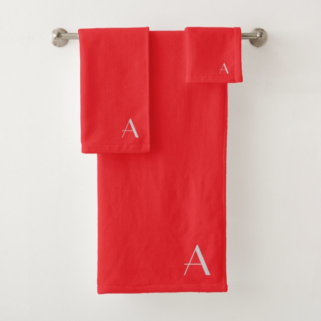 Personalize With Your Initial Red  Bath Towel Set (Insitu)