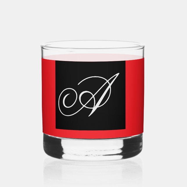 Personalize With Your Initial Red  Whiskey Glass (Front)