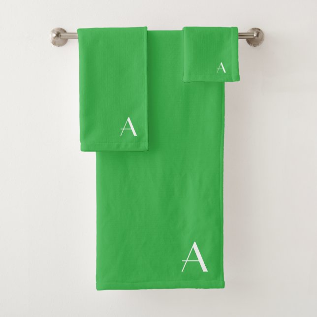 Personalize With Your Initial Rich Green Christmas Bath Towel Set (Insitu)