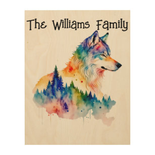 Personalize Wolf Watercolor Wood Wall Art