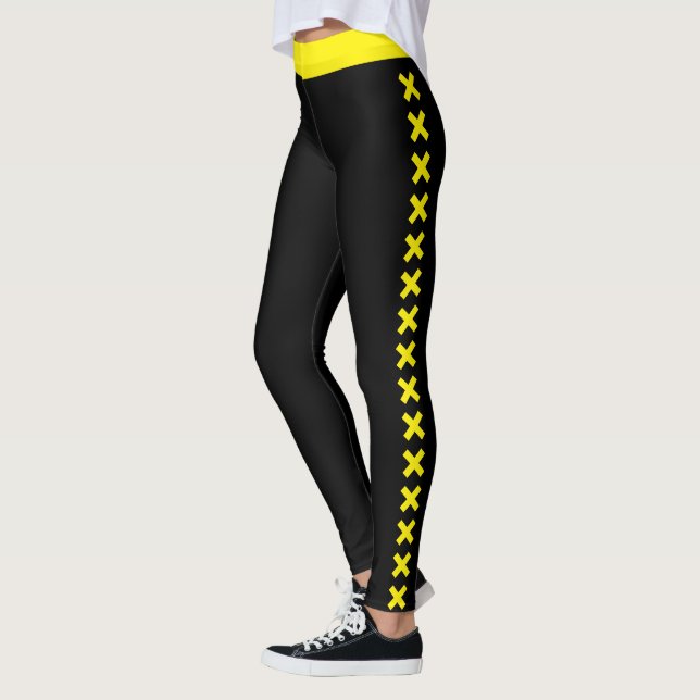 Personalize Women Yellow Black Pattern Custom Made Leggings (Left)