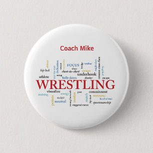 Personalize, Wrestling Coach Thank You in Words 2 Inch Round Button