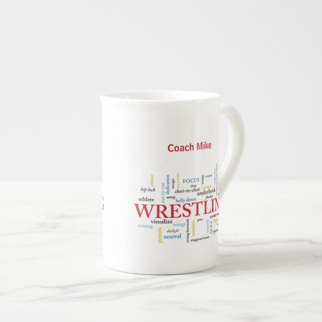 Personalize, Wrestling Coach Thank You in Words Bone China Mug (Front Right)