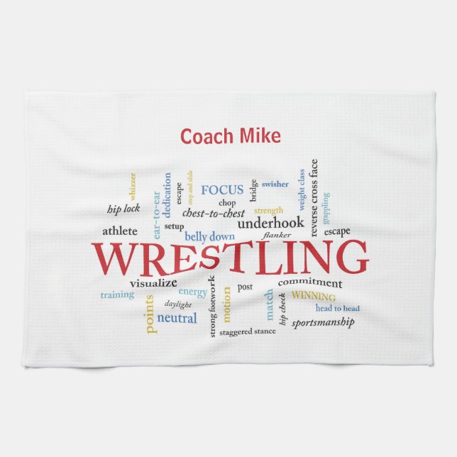 Personalize, Wrestling Coach Thank You in Words Kitchen Towel (Horizontal)