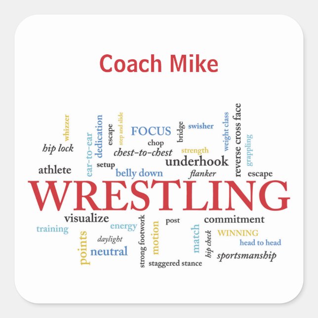 Personalize, Wrestling Coach Thank You in Words Square Sticker (Front)
