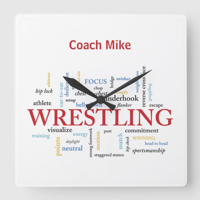 Personalize, Wrestling Coach Thank You in Words Square Wall Clock (Front)